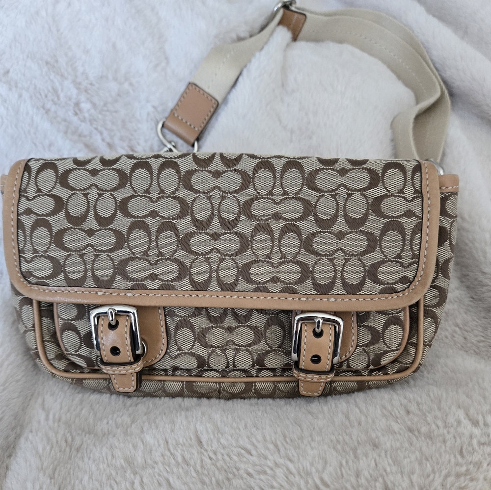 Coach Signature Beige and Tan waist bag